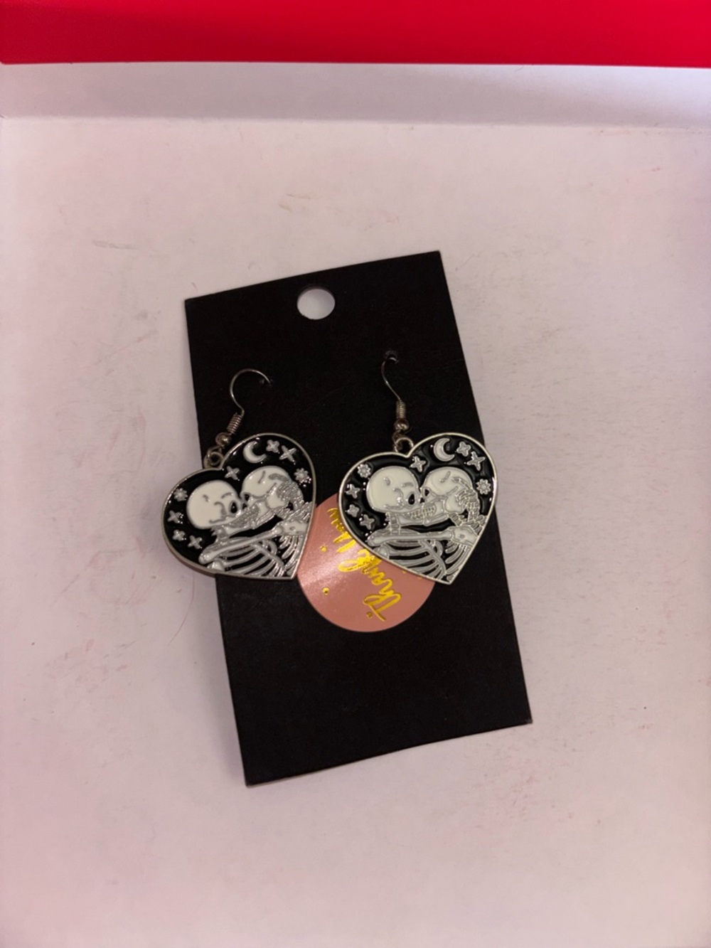 Skeleton Heart Dangle Earrings in Black and Silver